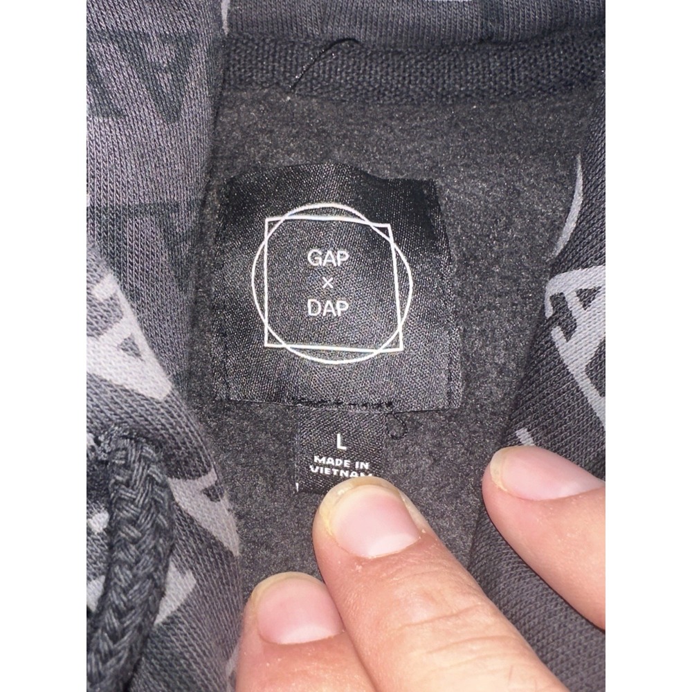 GAP x DAP Hoodie Mens L Houndstooth Gray DAP Harlem Pullover Logo Applique View 3